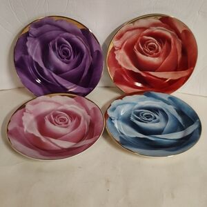 Classic Coffee And Tea Salad Plate Set Of 4 Cabbage Rose Gold Trim 7"